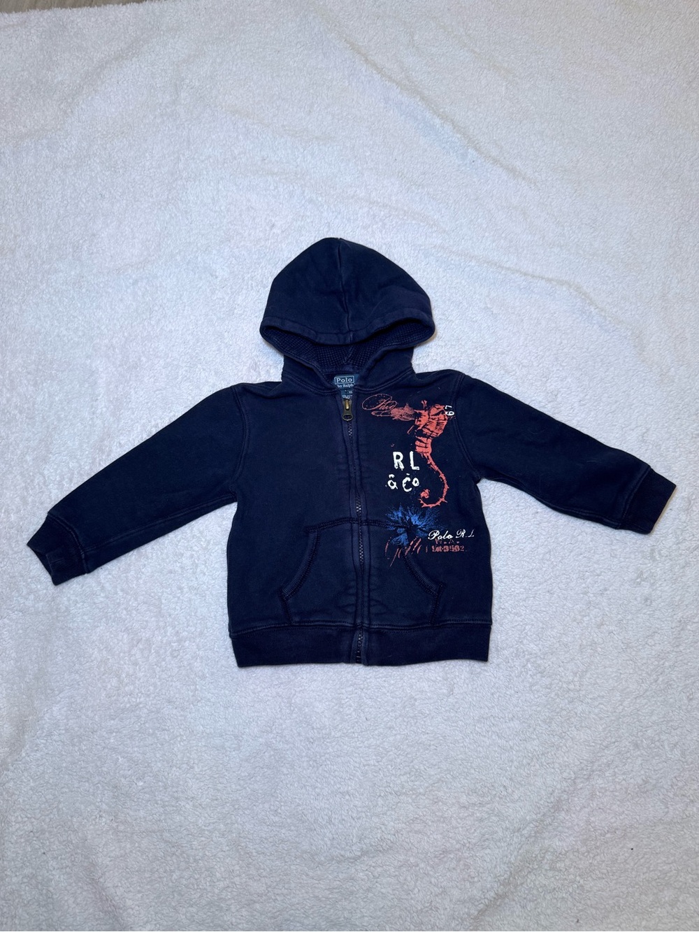 Ralph Lauren Navy Zip Hoodie with Orange Graphic